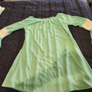 Honeyme Mint Green Off-Shoulder Tunic with Lace Detail